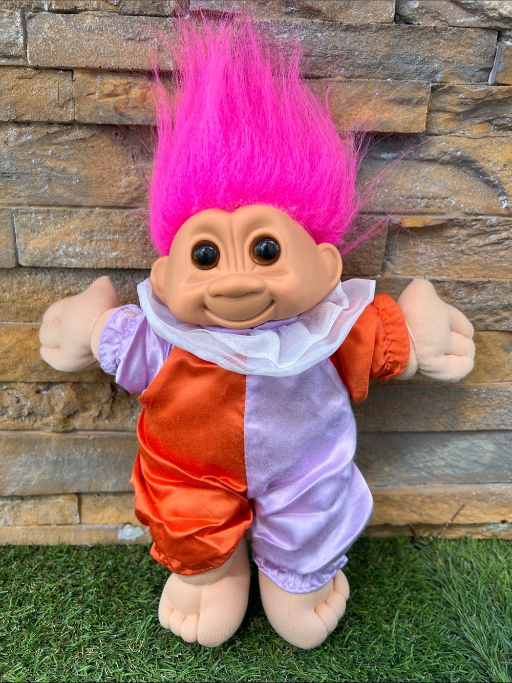 VINTAGE Russ Berrie clown Troll Kidz soft body doll approx 12” tall 1980s retro